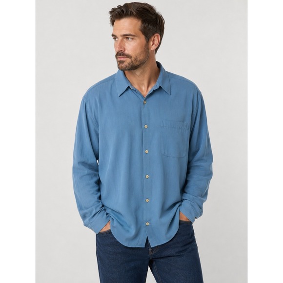 Ruff Hewn Other - Ruff Hewn Button Down Shirt Mens XL Blue 100% Silk Herringbone Long Sleeve